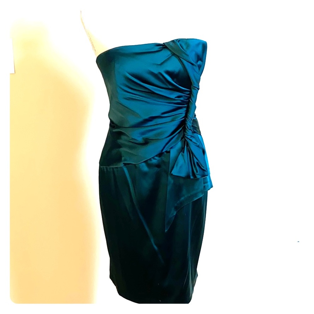 Green satin strapless dress